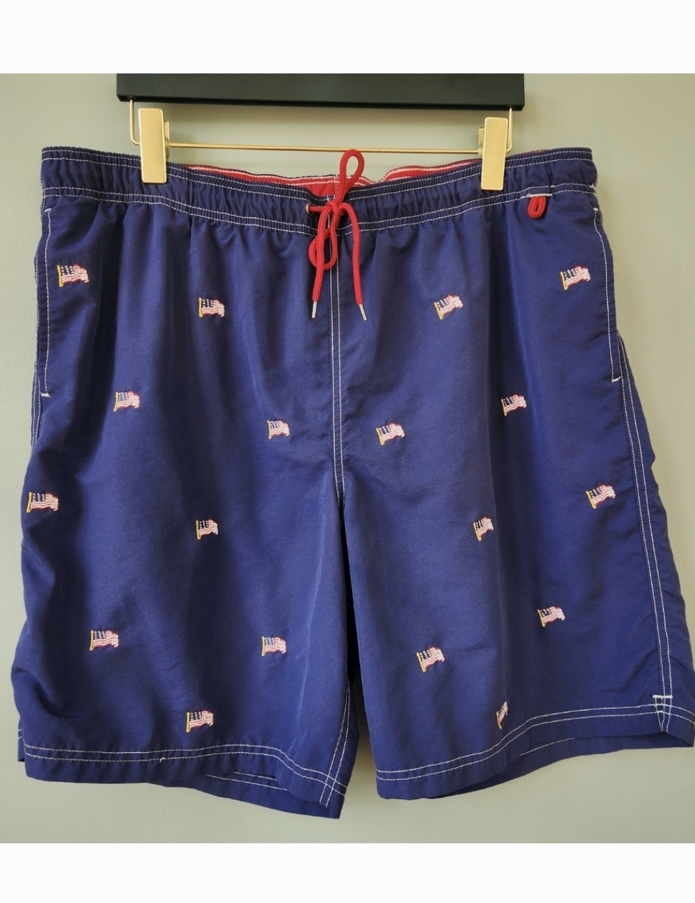 LANDS' END American Flag Embroidered Swim Trunks Size XL Mesh Net